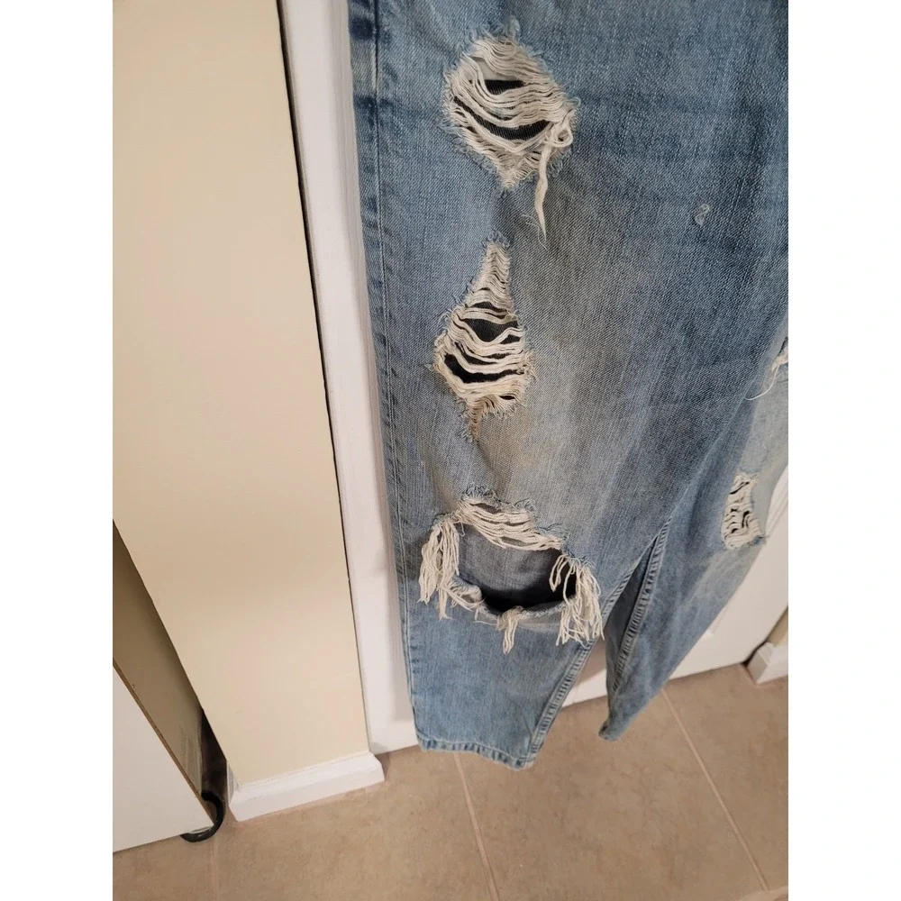 ZARA Trafaluc Overalls GRUNGE Distressed Blue Hippie Urban Streetwear Sz S - Picture 8 of 8